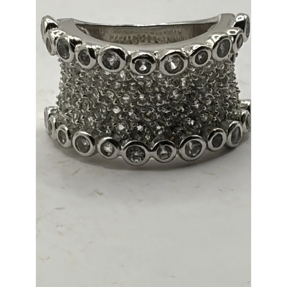 Ross Simons Sterling silver pave Clear cluster bubble wide Band ring sz 7.5